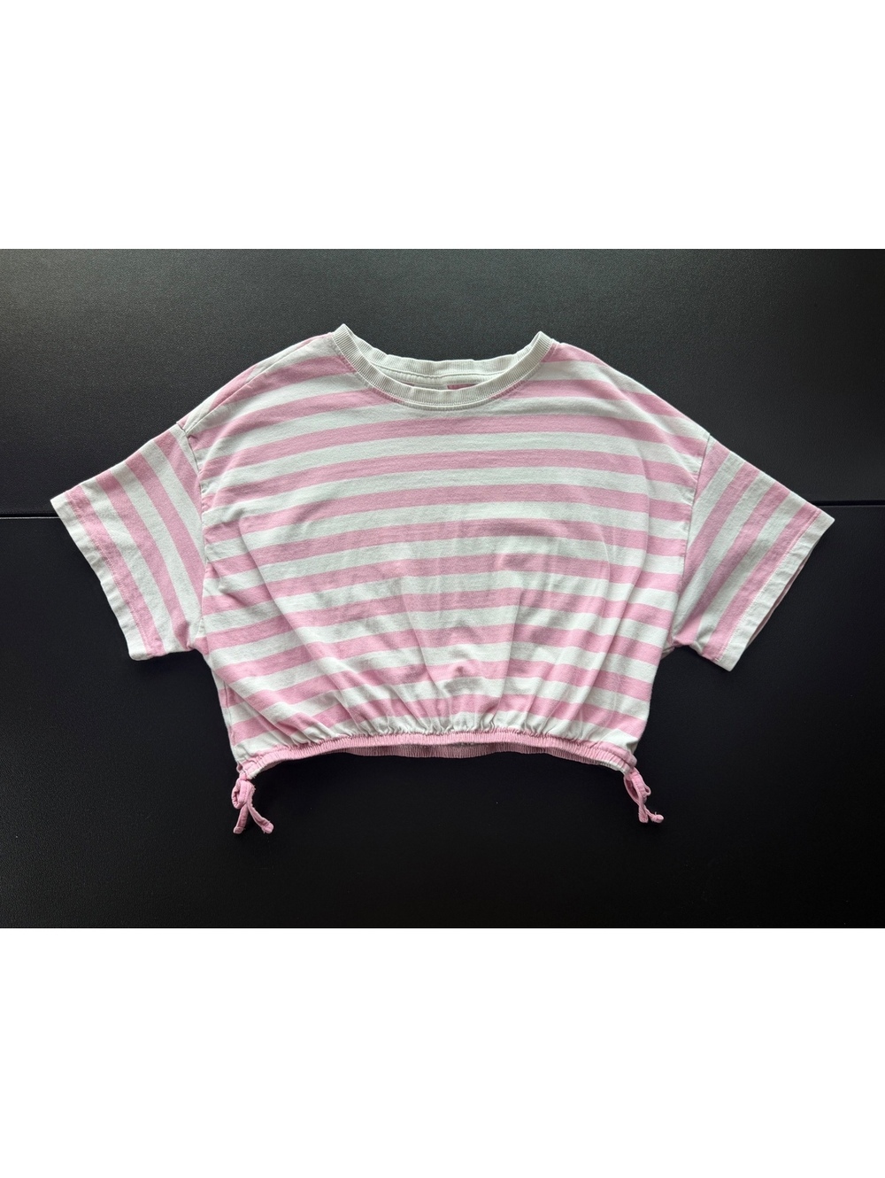 Zara Girls Pink White Striped Crop Top Size 11-12 152 Drawstring Bubble Hem